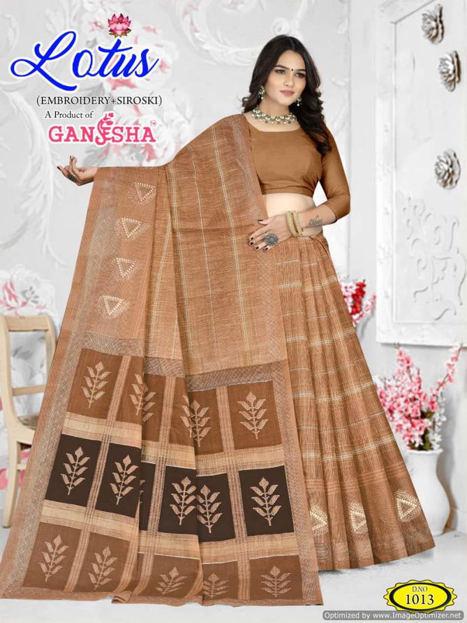 Lotus By Ganesha Embroidery Cotton Printed Sarees Wholesale Shop In Surat